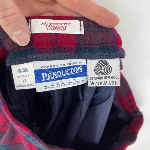Pendleton Sz 12 Petite Wool Red Green Black Lined Skirt Pleated Pockets Tartan - Picture 4 of 16